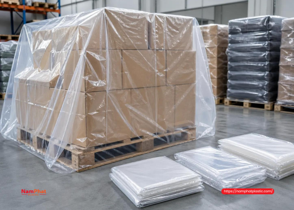 Cấu tạo túi trùm pallet PE xếp hông và đáy mở