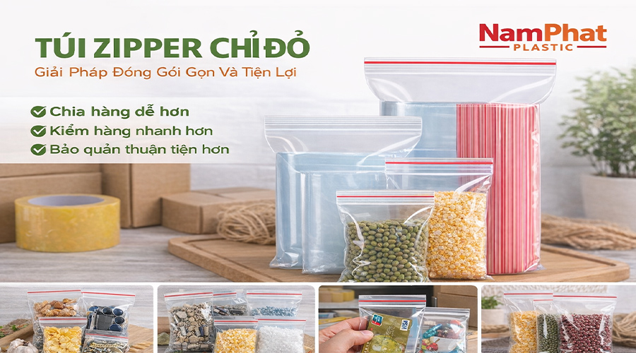 Thông tin túi zipper chỉ đỏ 