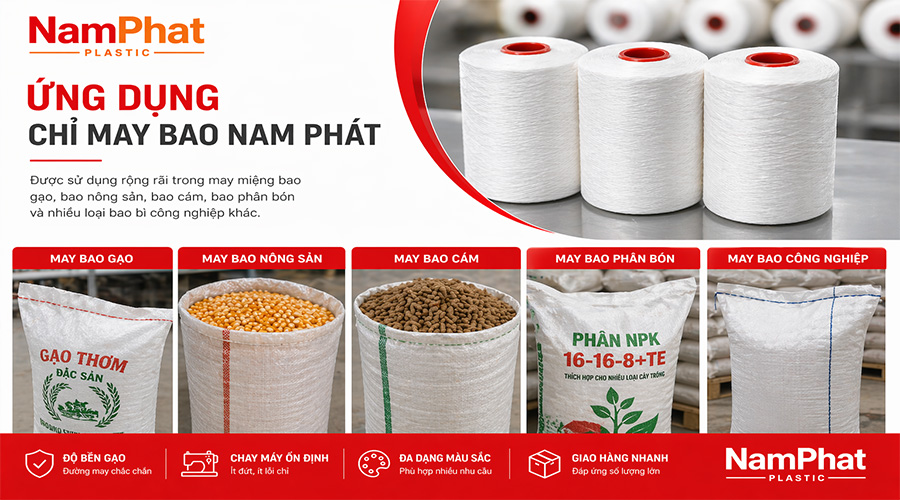 cuộn chỉ may bao gạo PE 20/8 Nam Phát