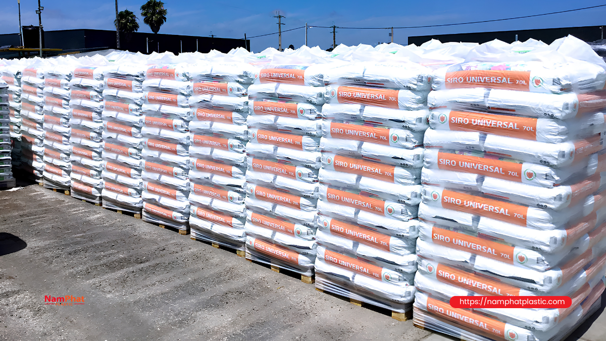 Bao phân bón sau khi may được xếp pallet và vận chuyển Bao phân bón sau khi may được xếp pallet và vận chuyển