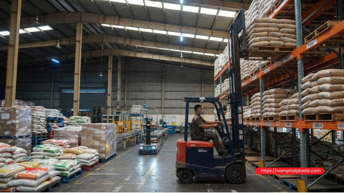 Bao thức ăn chăn nuôi xếp pallet Bao thức ăn chăn nuôi xếp pallet