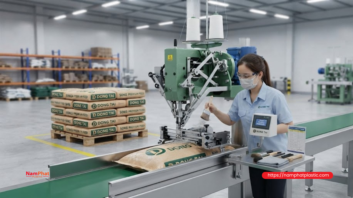 Bụi và xơ chỉ tích tụ quanh kim máy may bao
