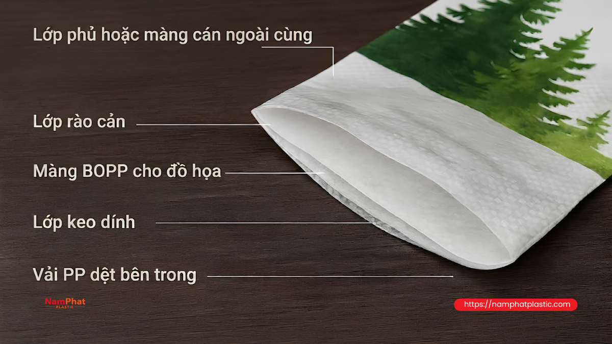 Cấu tạo miệng bao phân bón và các lớp vật liệu cần kiểm tra Cấu tạo miệng bao phân bón và các lớp vật liệu cần kiểm tra