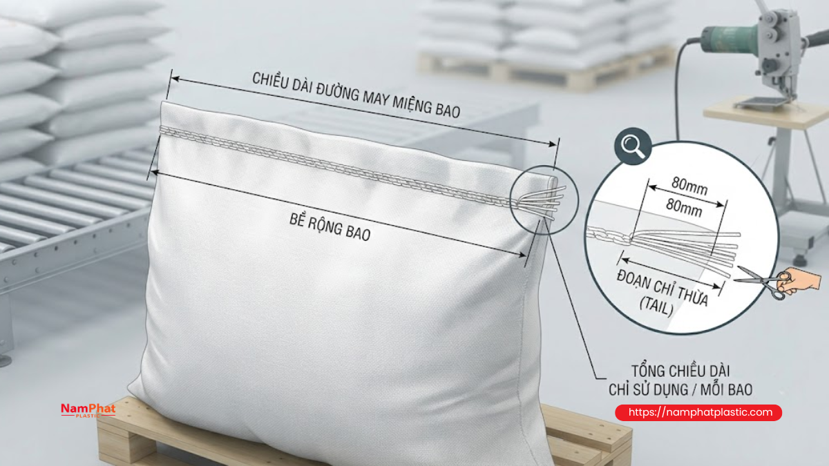 Chiều dài đường may thực tế bao PP