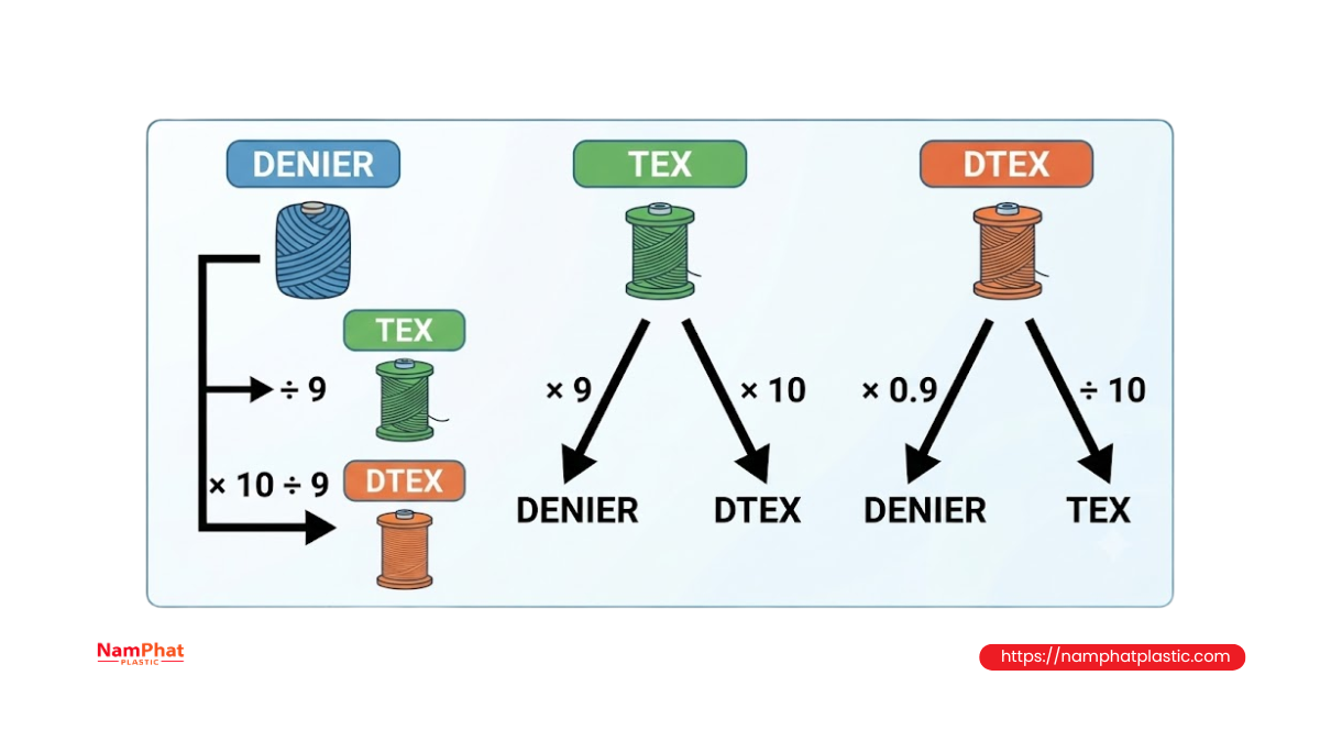 Công thức chuyển đổi Denier, Tex và Dtex Công thức chuyển đổi Denier, Tex và Dtex