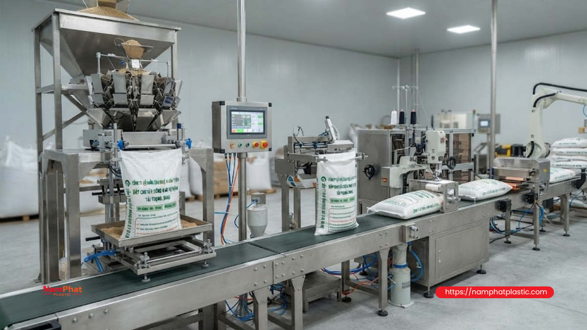 Dây chuyền đóng gói gạo tự động cho nhà máy Dây chuyền đóng gói gạo tự động cho nhà máy