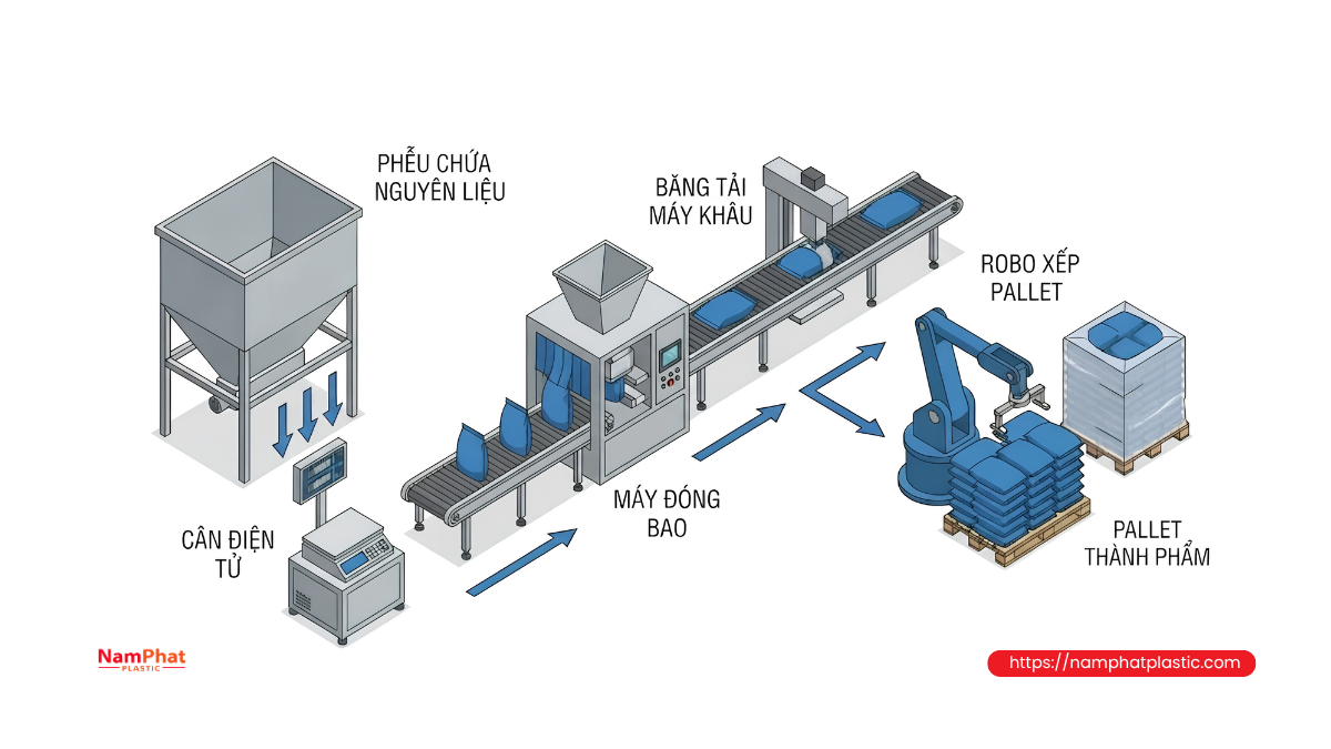 Dây chuyền may miệng bao thức ăn chăn nuôi