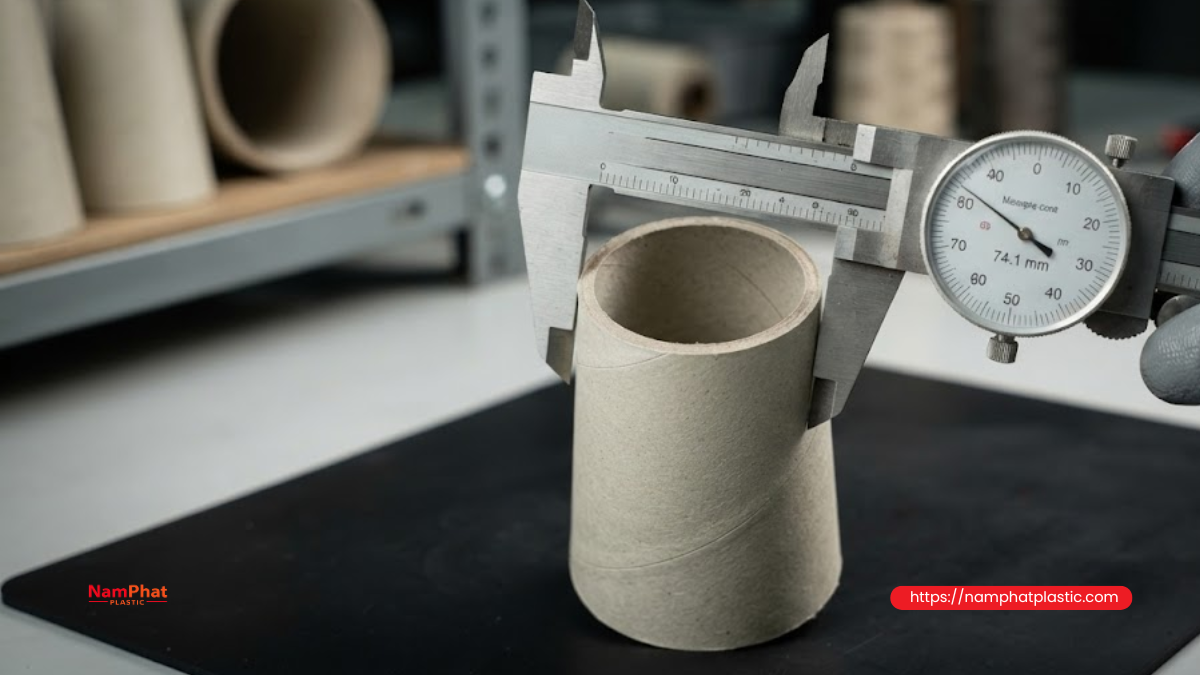 Đo đường kính trong của lõi cuộn chỉ bằng thước cặp Đo đường kính trong của lõi cuộn chỉ bằng thước cặp