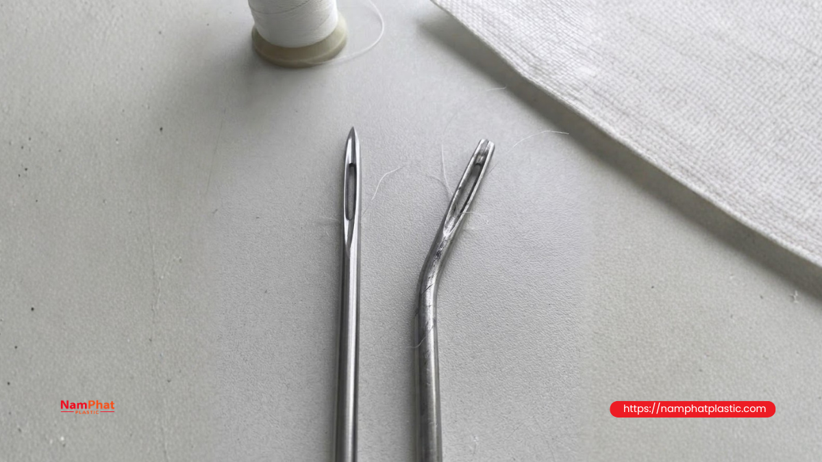 So sánh kim may bao bị cong và kim mới đúng tiêu chuẩn So sánh kim may bao bị cong và kim mới đúng tiêu chuẩn