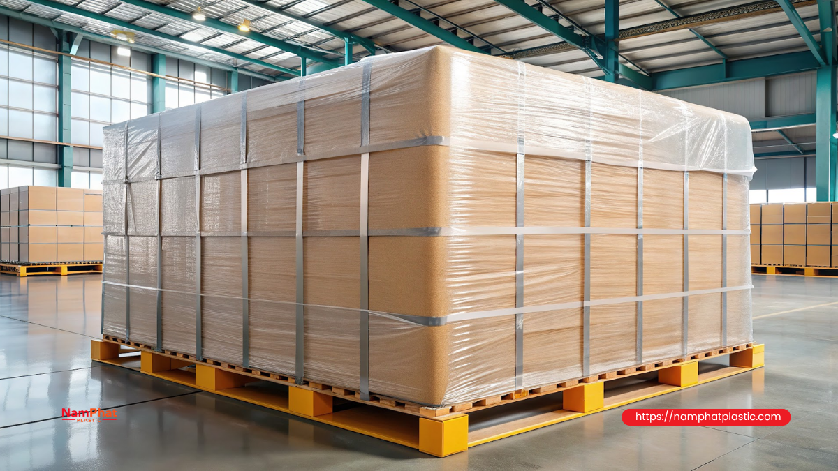 Pallet hàng hoàn chỉnh được đo trước khi đặt túi trùm Pallet hàng hoàn chỉnh được đo trước khi đặt túi trùm