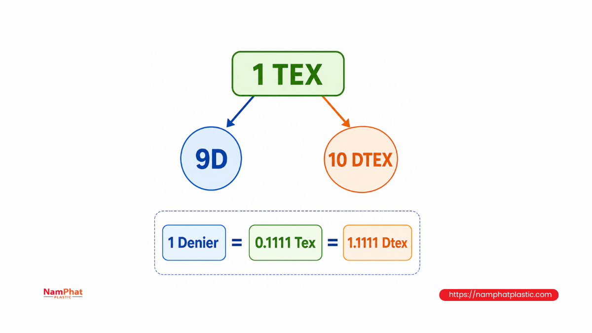 Quan hệ quy đổi Denier, Tex và Dtex Quan hệ quy đổi Denier, Tex và Dtex