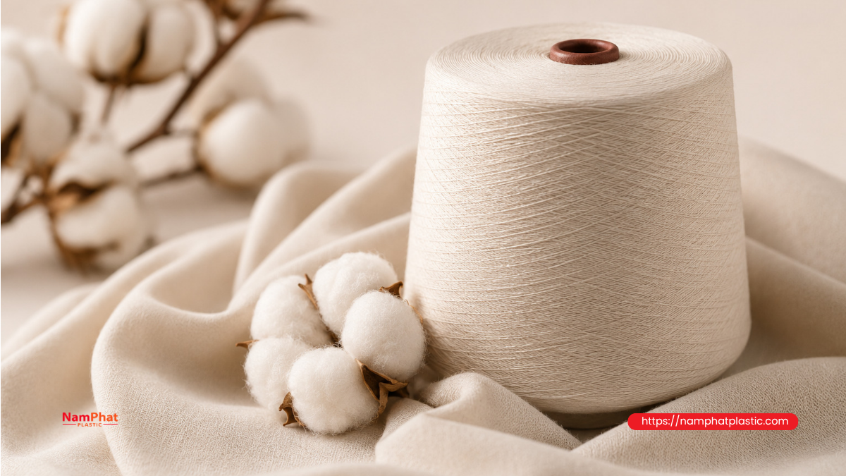 Cuộn sợi polyester PE 20/1 dùng làm nguyên liệu se chỉ Cuộn sợi polyester PE 20/1 dùng làm nguyên liệu se chỉ