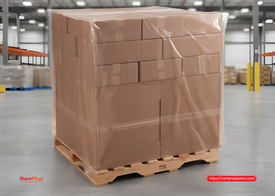 Túi trùm pallet PE bảo vệ hàng hóa trong kho Túi trùm pallet PE bảo vệ hàng hóa trong kho