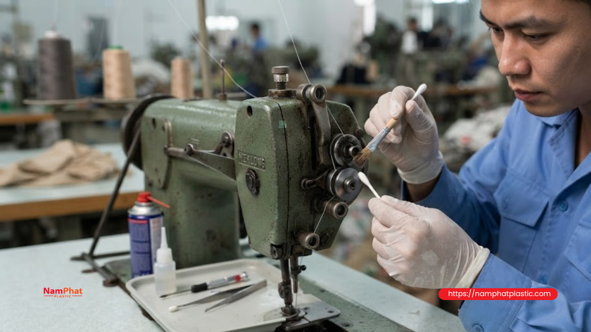 Vệ sinh bộ căng và khoen dẫn giúp giảm ma sát khi may bao
