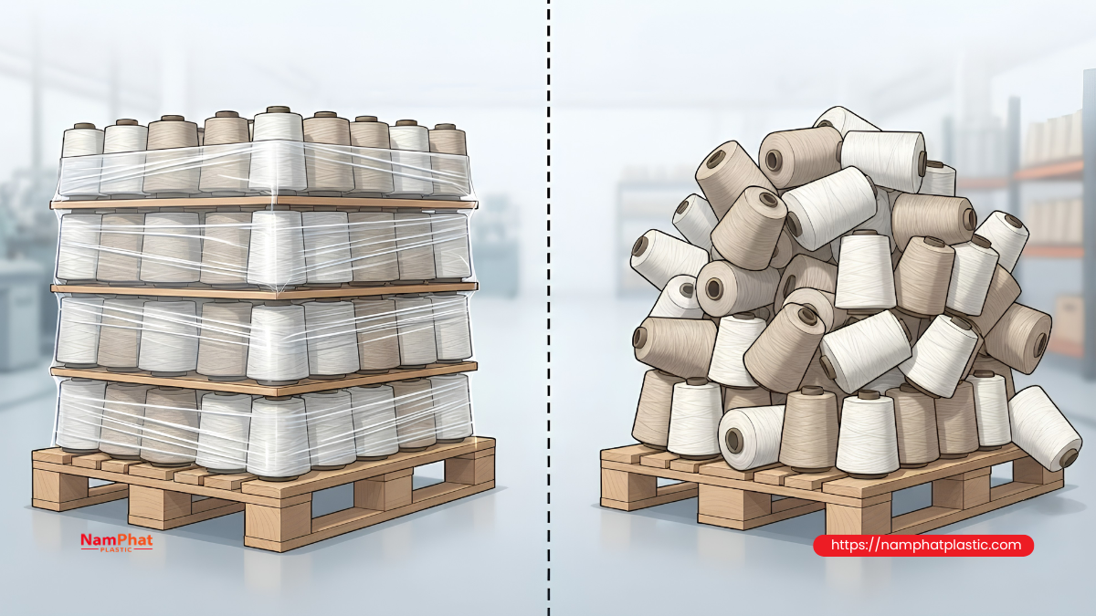 So sánh cách xếp chồng cuộn chỉ đúng và sai